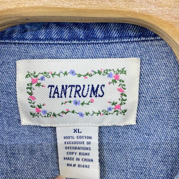 Vintage Tantrums Denim Jacket‎ XL Embroidered Christmas Santa Flamingo Palm Tree - Picture 3 of 7